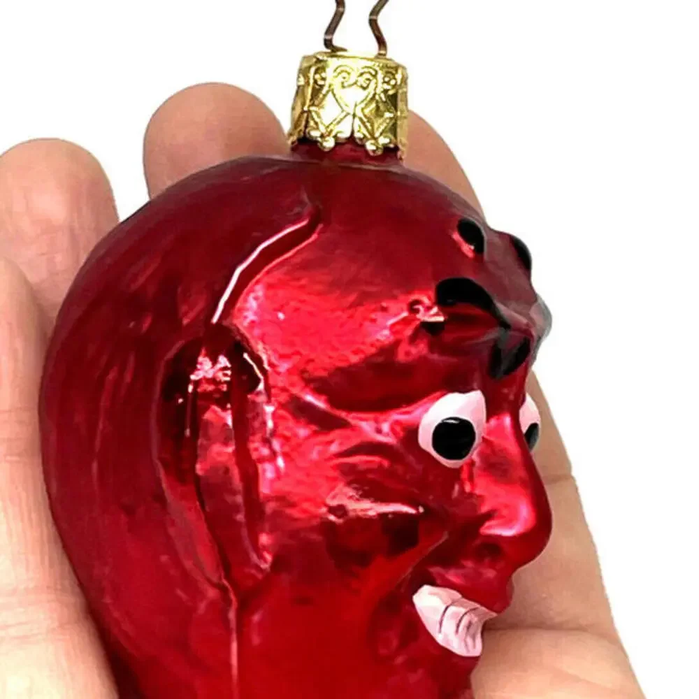 Vintage Devil Head Krampus German Glass Ornament‎ Inge Glas Germany